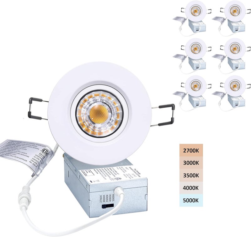 POPANU Canless Recessed Gimbal Downlight Rotatable-Spotlight 5 CCT 3 Inch Eyeball Ceilling Potlight, Dimmable Recessed Lights Fixture with Junction Box, 8W CCT Adjustable, White Round Trim, 6 Pack - Image 1